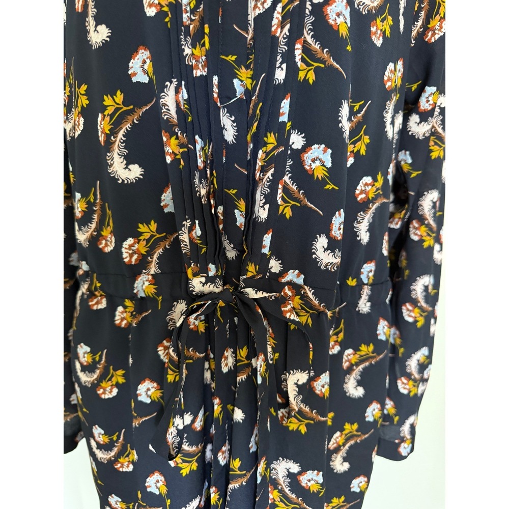 Banana Republic Navy Blue Feather Print Pintuck Shirt Dress Long Sleeve - Picture 11 of 15